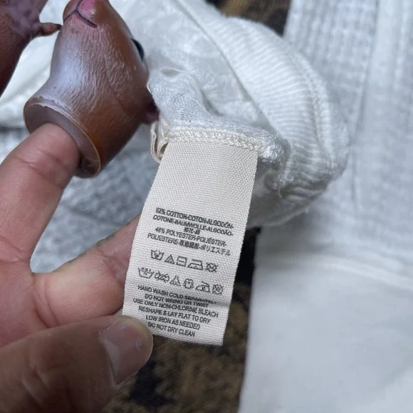 Free People Southside White Waffle Thermal Knit Top Size Large - Picture 7 of 9